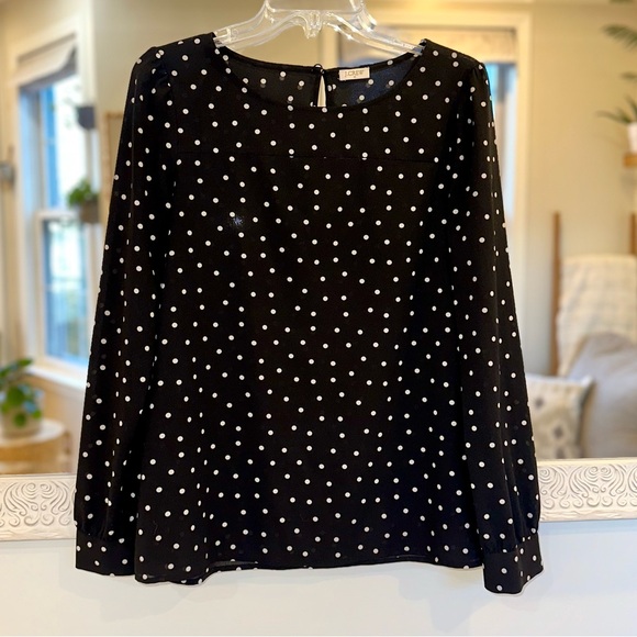 J. Crew Long Sleeve Polka Dot Black & White Blouse Top S - Picture 2 of 8
